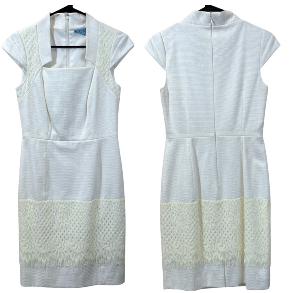 Antonio Melani White Textured Sheath Dress with Ivory Lace sizeโ 4 - Picture 1 of 6